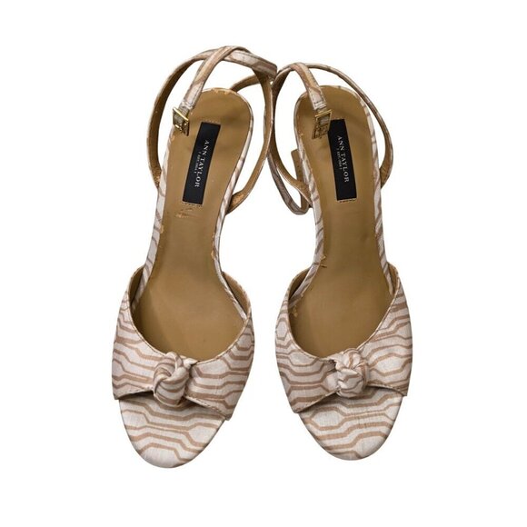 Ann Taylor Womens Open-Toe Heels With Knotted Bow Beige & White Size 8 - Picture 2 of 16